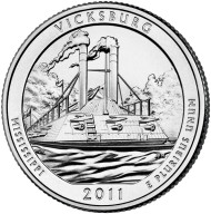 Монета 25 центов (D). 2011 год, США. Национальный парк Виксбург. Парк № 9. Монета 25 центов (D). 2011 год, США. Национальный парк Виксбург. Парк № 9.