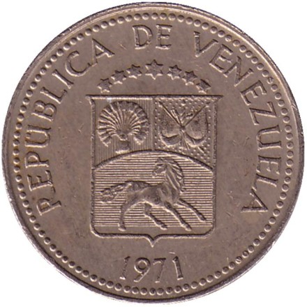 Монета 5 сентимо. 1971 год, Венесуэла. Монета 5 сентимо. 1971 год, Венесуэла.