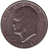 Монета 1 доллар. 1971 год, США. Дуайт Эйзенхауэр. (D). Монета 1 доллар. 1971 год, США. Дуайт Эйзенхауэр. (D).