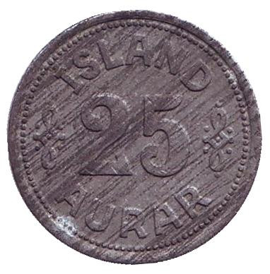 Монета 25 аураров. 1942 год, Исландия.