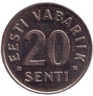 Монета 20 сентов. 1997 год, Эстония. Монета 20 сентов. 1997 год, Эстония.
