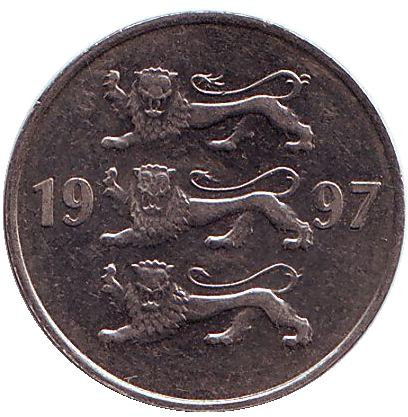 Монета 20 сентов. 1997 год, Эстония. Монета 20 сентов. 1997 год, Эстония.