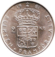 Монета 2 кроны. 1961 год, Швеция. Густав VI Адольф. Монета 2 кроны. 1961 год, Швеция. Густав VI Адольф.