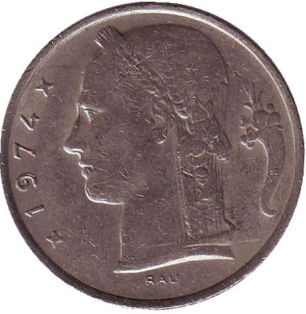 Монета 5 франков. 1974 год, Бельгия. (Belgie) Монета 5 франков. 1974 год, Бельгия. (Belgie)