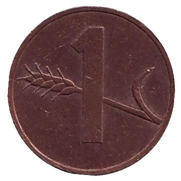 Монета 1 раппен. 1978 год, Швейцария.