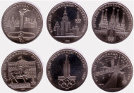 Набор из 6-ти монет номиналом 1 рубль. Серия "Олимпиада-80". 1977-1980 гг., СССР. Proof-like. Набор из 6-ти монет номиналом 1 рубль. Серия "Олимпиада-80". 1977-1980 гг., СССР. Proof-like.