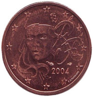 Монета 2 цента. 2004 год, Франция. Монета 2 цента. 2004 год, Франция.