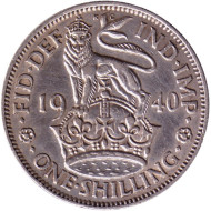Монета 1 шиллинг. 1940 год, Великобритания. (Герб Англии).
