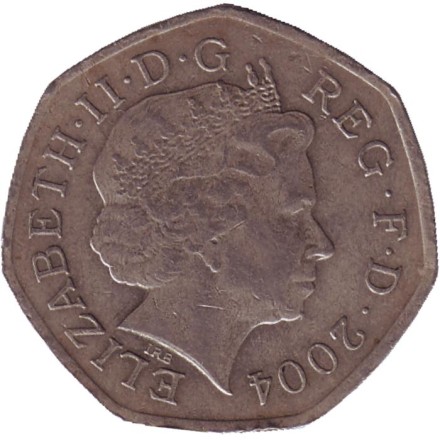 Монета 50 пенсов. 2004 год, Великобритания. 50 лет рекорду в беге. Монета 50 пенсов. 2004 год, Великобритания. 50 лет рекорду в беге.