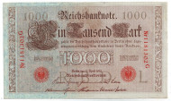 Рейхсбанкнота 1000 марок. 1910 год, Германская империя. Рейхсбанкнота 1000 марок. 1910 год, Германская империя.