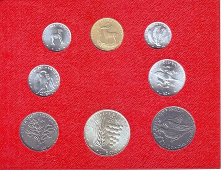 Годовой набор монет Ватикана. (8 штук), 1970 год. Годовой набор монет Ватикана. (8 штук), 1970 год.