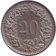Монета 20 раппенов. 1981 год, Швейцария. Монета 20 раппенов. 1981 год, Швейцария.