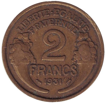 Монета 2 франка. 1931 год, Франция.