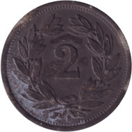 Монета 2 раппена. 1945 год, Швейцария. Монета 2 раппена. 1945 год, Швейцария.