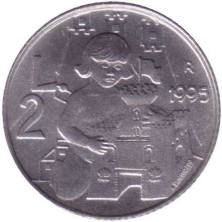 Монета 2 лиры. 1995 год, Сан-Марино. Самоопределение народа.
