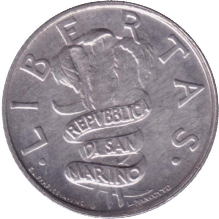 Монета 2 лиры. 1995 год, Сан-Марино. Самоопределение народа.