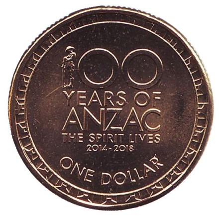 Монета 1 доллар. 2014 год, Австралия. UNC. 100 лет героям событий ANZAC.