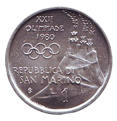 Монета 1 лира. 1980 год, Сан-Марино. XXII летние Олимпийские Игры, Москва 1980. Гимнастика. Монета 1 лира. 1980 год, Сан-Марино. XXII летние Олимпийские Игры, Москва 1980. Гимнастика.
