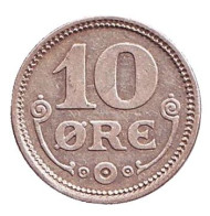 Монета 10 эре. 1918 год, Дания. Монета 10 эре. 1918 год, Дания.