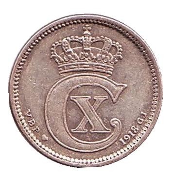 Монета 10 эре. 1918 год, Дания. Монета 10 эре. 1918 год, Дания.