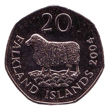 Монета 20 пенсов. 2004 год, Фолклендские острова. UNC. Овца "Ромни-марш".