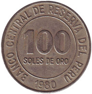 Монета 100 солей. 1980 год, Перу. Монета 100 солей. 1980 год, Перу.