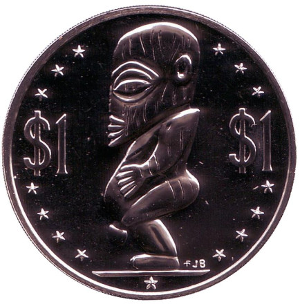 Монета 1 доллар. 1975 год, Острова Кука. (Отметка монетного двора: "FM"). Тангароа. Божество.