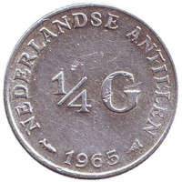 Монета 1/4 гульдена. 1965 год, Нидерландские Антильские острова.