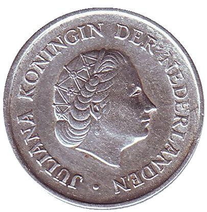 Монета 1/4 гульдена. 1965 год, Нидерландские Антильские острова. Монета 1/4 гульдена. 1965 год, Нидерландские Антильские острова.