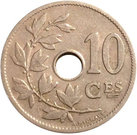 Монета 10 сантимов. 1905 год, Бельгия. (Belgique)