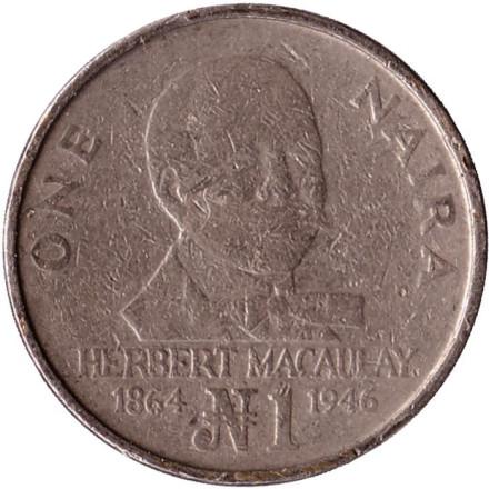 Монета 1 найра. 1991 год, Нигерия. Герберт Маколей.