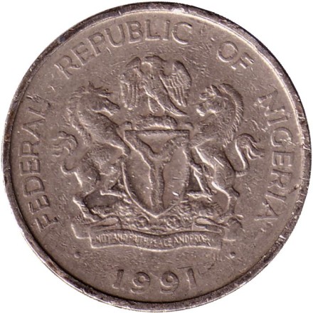 Монета 1 найра. 1991 год, Нигерия. Герберт Маколей. Монета 1 найра. 1991 год, Нигерия. Герберт Маколей.