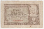 Банкнота 2 злотых. 1941 год, Польша.