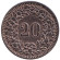 Монета 20 раппенов. 1887 год, Швейцария. Монета 20 раппенов. 1887 год, Швейцария.