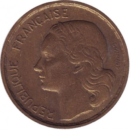 Монета 20 франков. 1951-В год, Франция. "G. Guiraud", 4 пера.