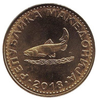 Монета 2 денара. 2018 год, Македония. UNC. Форель.