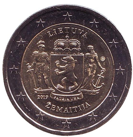 Монета 2 евро. 2019 год, Литва. Жемайтия. "Литовские этнографические регионы".