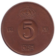 Монета 5 эре. 1954 год, Швеция. Монета 5 эре. 1954 год, Швеция.