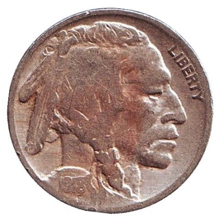 Монета 5 центов. 1918 год (P), США. Бизон. Индеец. Монета 5 центов. 1918 год (P), США. Бизон. Индеец.