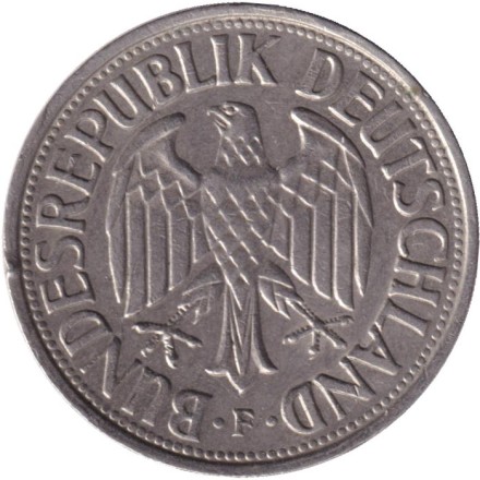 Монета 1 марка. 1960 год (F), ФРГ.