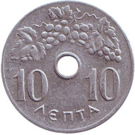 Монета 10 лепт. 1971 год, Греция. Монета 10 лепт. 1971 год, Греция.