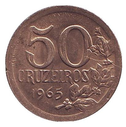 Монета 50 крузейро. 1965 год, Бразилия. UNC.