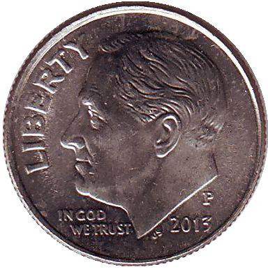 Монета 10 центов. 2013 (P) год, США. Рузвельт.
