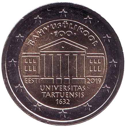 Монета 2 евро. 2019 год, Эстония. 100 лет преподаванию на эстонском языке в Тартуском университете.