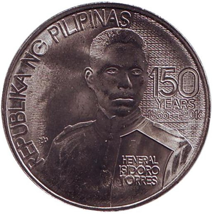 Монета 1 песо. 2016 год, Филиппины. 150 лет со дня рождения генерала Исидоро Торреса.