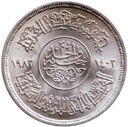 Монета 1 фунт. 1982 год, Египет. 1000 лет мечети аль-Азхар. Монета 1 фунт. 1982 год, Египет. 1000 лет мечети аль-Азхар.