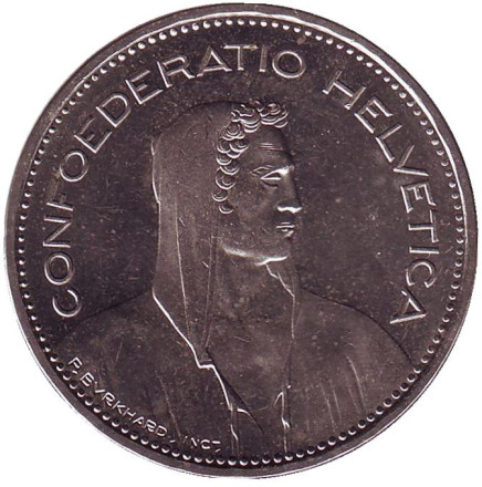 Монета 5 франков. 1985 год, Швейцария. Вильгельм Телль.