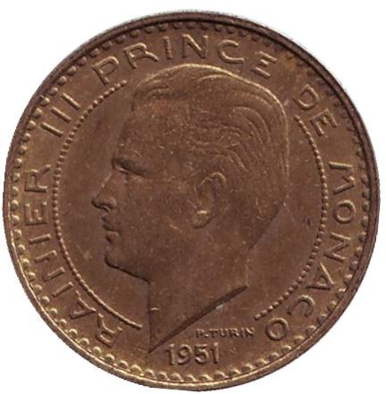 Монета 10 франков. 1951 год, Монако.