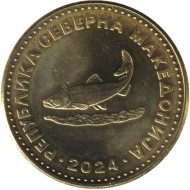 Монета 2 денара. 2024 год, Северная Македония. Форель.