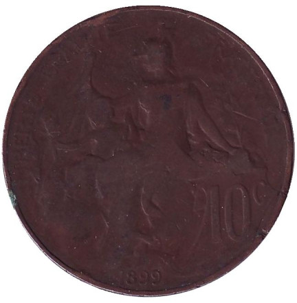 Монета 10 сантимов. 1899 год, Франция.